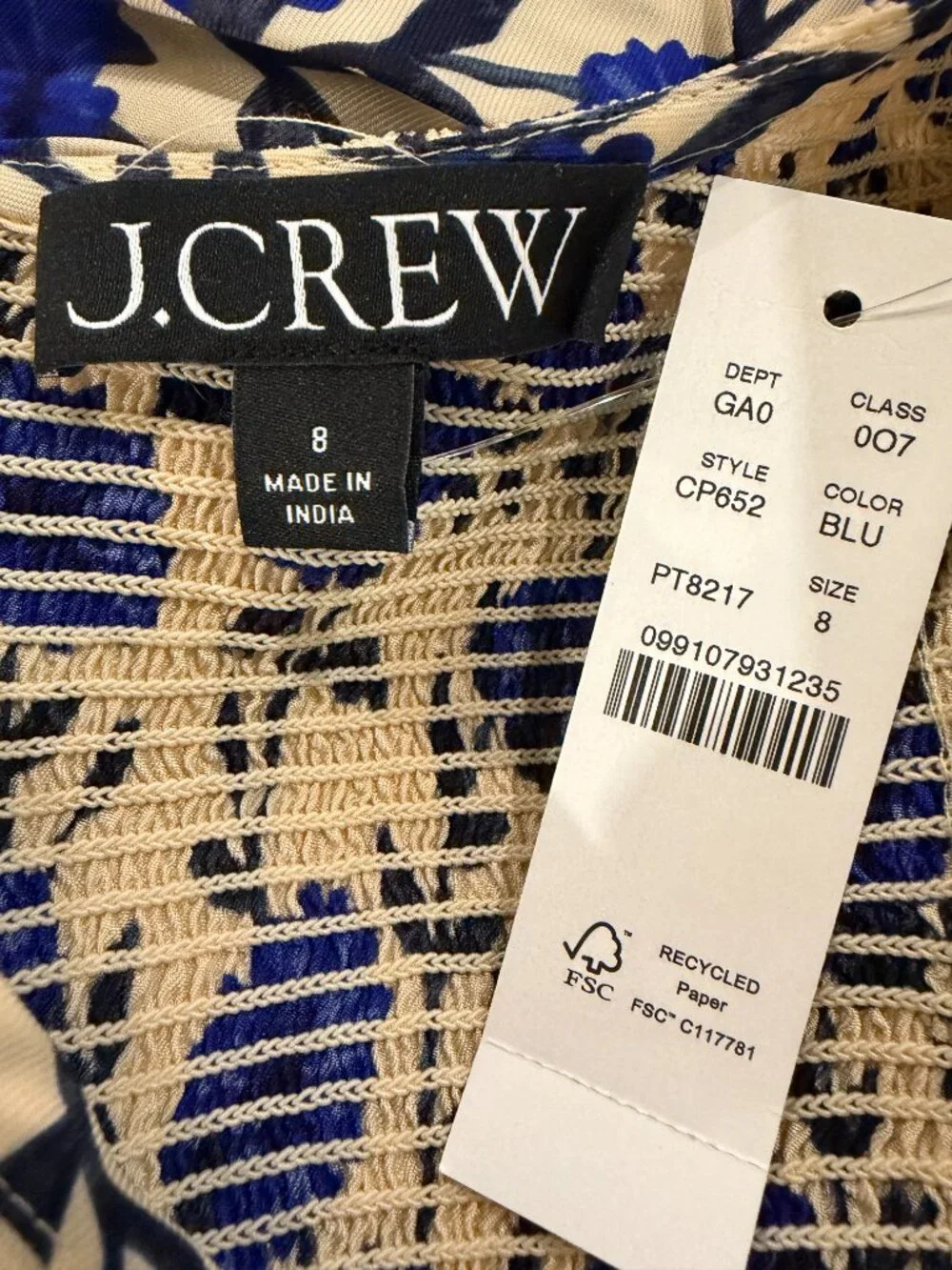 J. Crew Cream Floral Blouse with Blue Flower Print